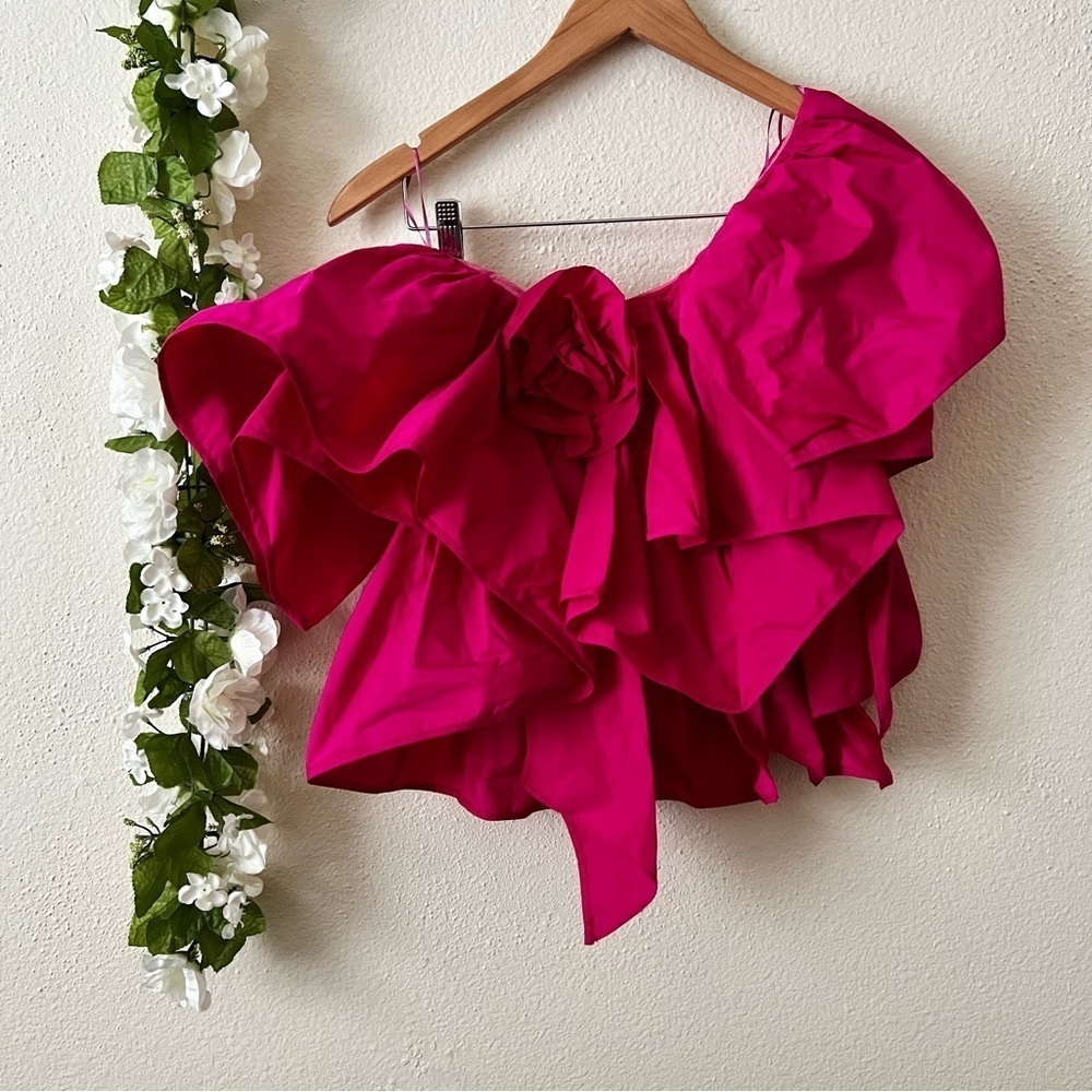 Zara Fuchsia Off-Shoulder Ruffle Blouse - Picture 3 of 15
